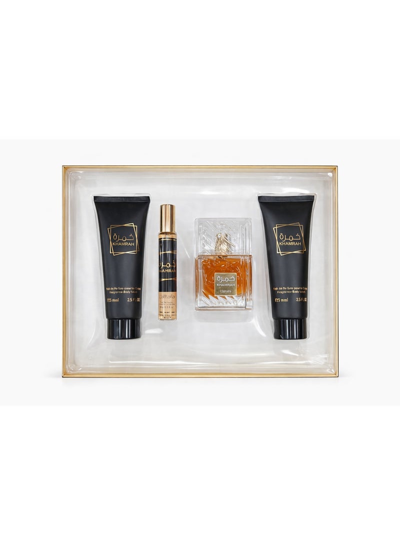 Lattafa Khamrah Perfume Gift Set – 4 Pieces - Image 1